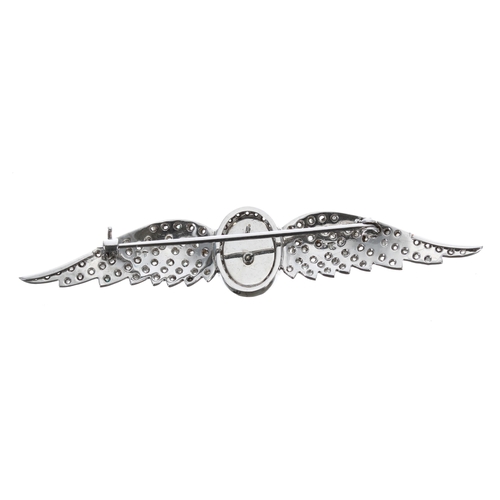 498 - Rare 'ATA' (Air Transport Auxiliary) platinum diamond set enamel pilots winged brooch, 10.6gm, 72mm ... 