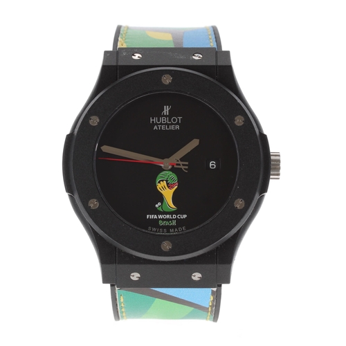 70 - Hublot Atelier FIFA World Cup Brasil limited edition 2014 plastic gentleman's wristwatch, black dial... 