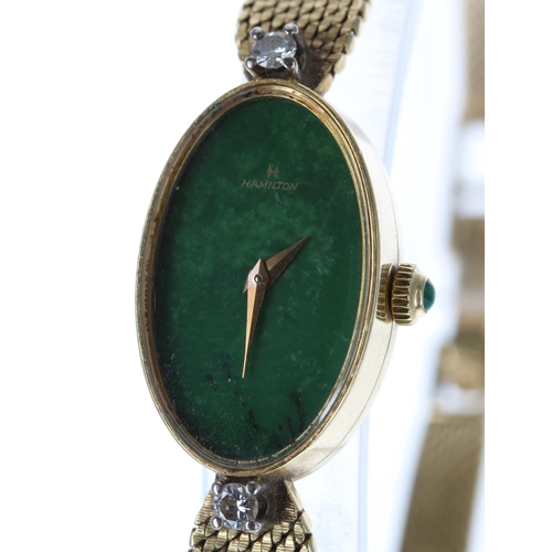 95 - Chopard/Hamilton 18ct yellow gold diamond set lady's bracelet watch, ref. 5026 1, the oval jade dial... 