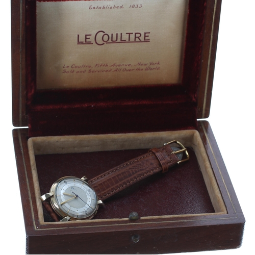 92 - LeCoultre Alarm 10k gold filled gentleman's wristwatch, silvered dial, inscription to the case back,... 