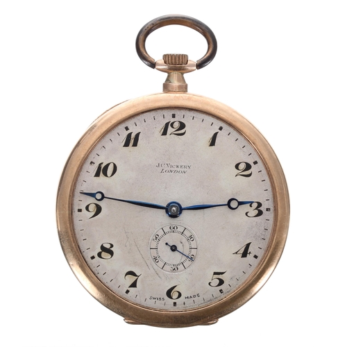 115 - 9ct slim dress pocket watch, import hallmarks Glasgow 1919, lever movement, silvered dial signed J.C... 