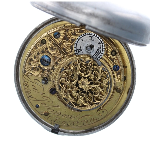 120 - George III silver verge pair cased pocket watch, London 1814, the fusee movement signed Jas Johnson,... 