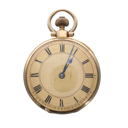 121 - John Roger Arnold 18ct lever pocket watch, London 1839, the plain gilt three quarter plate movement ... 