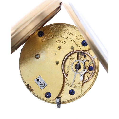 121 - John Roger Arnold 18ct lever pocket watch, London 1839, the plain gilt three quarter plate movement ... 