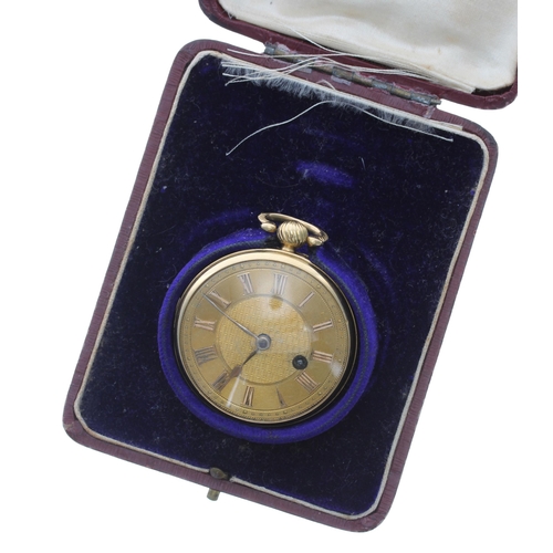 123 - George IV 18ct verge pocket watch, London 1830, unsigned fusee movement no. 8208, with engraved bala... 