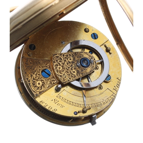 123 - George IV 18ct verge pocket watch, London 1830, unsigned fusee movement no. 8208, with engraved bala... 