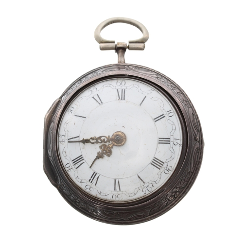 126 - George III silver verge repousse pair cased pocket watch, London 1783, the fusee movement signed Jos... 