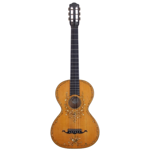 486 - 19th century French Jerome Thibouville Lamy & Cie guitar; Back and sides: Brazilian rosewood, re... 