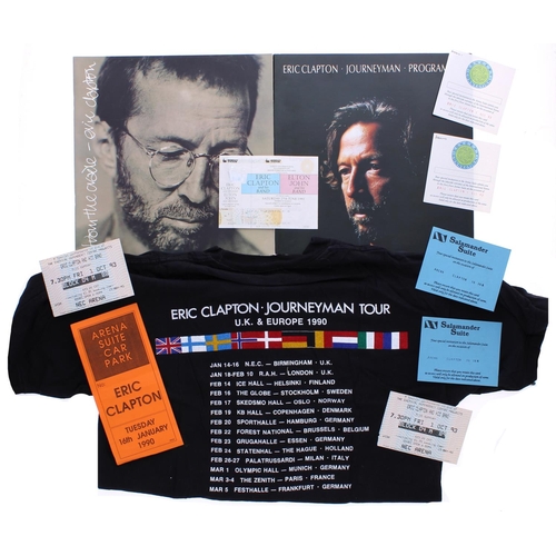 576 - Eric Clapton - selection of Eric Clapton ephemera to include tickets, passes, tour T-shirt and two p... 