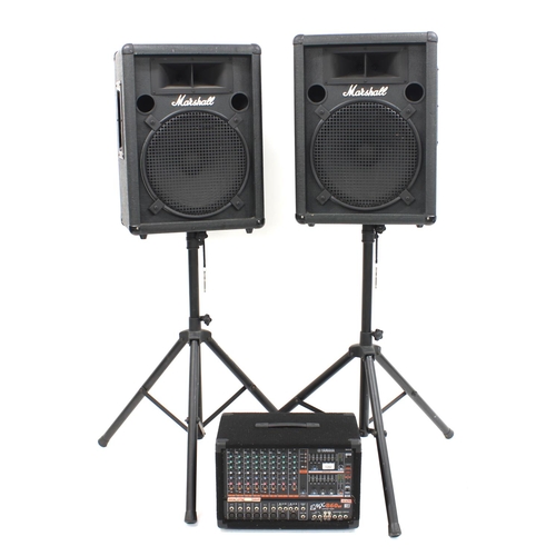 1282 - Yamaha EMX860ST powered PA mixer; together with a pair of Marshall 6121H PA speakers, two stands and... 