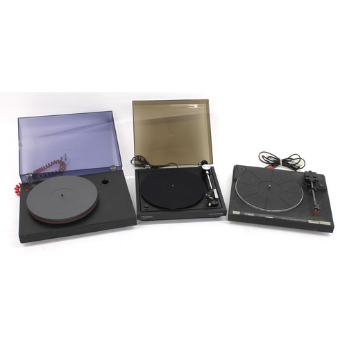 1298 - Yamaha P-300 turntable (missing cover); together with a Strathearn stereo direct drive turntable and... 