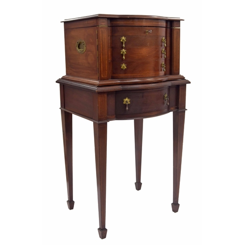 343 - James Deakin & Sons 'Princess' mahogany cutlery canteen cabinet on stand, the bow front cabinet ... 