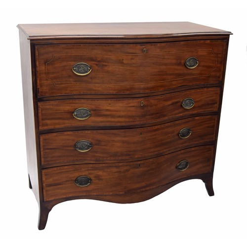 357 - Good Georgian mahogany serpentine secretaire chest of drawers, the moulded top over a fitted drawer ... 