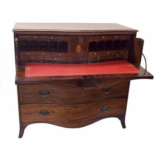 357 - Good Georgian mahogany serpentine secretaire chest of drawers, the moulded top over a fitted drawer ... 