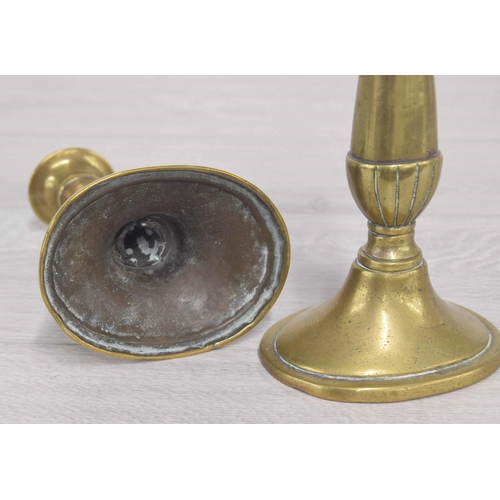 96 - Pair of Georgian oval brass candlesticks, 6