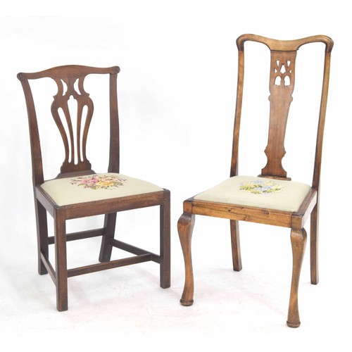 335 - Two antique dining chairs, with pierced splats, the first 20