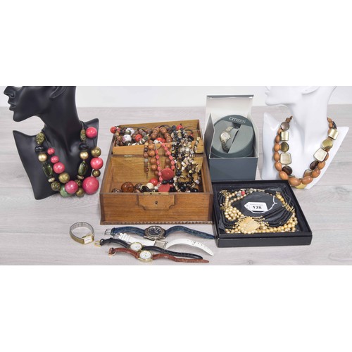 201 - Selection of assorted costume jewellery bead necklaces and pearls; together with a selection of wris... 