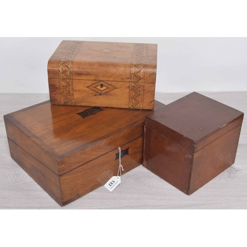 132 - Victorian mahogany writing slope, the hinged cover enclosing a fitted interior with blue baize cover... 