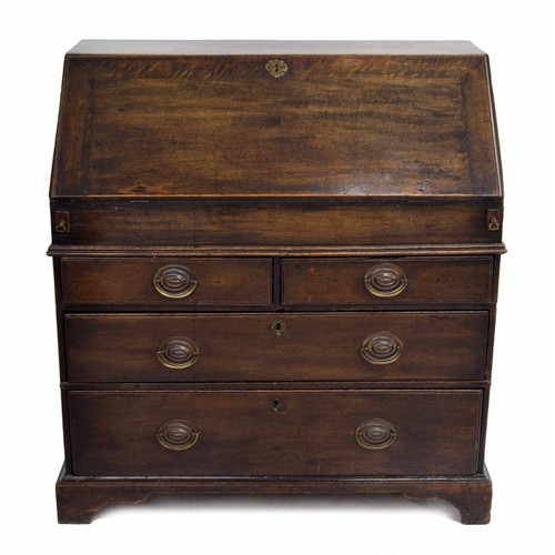 367 - 18th century drop well bureau, the fall front revealing a fitted interior with stationery divisions,... 