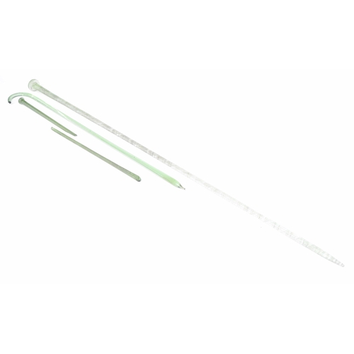 160 - Long twist decorated green glass Nailsea walking cane with knop finial, 48