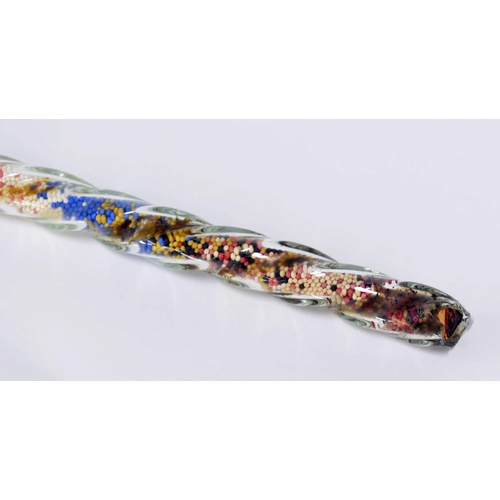 166 - Nailsea 'hundreds and thousands' glass twist walking cane, with knop finial and micro bead filled ce... 