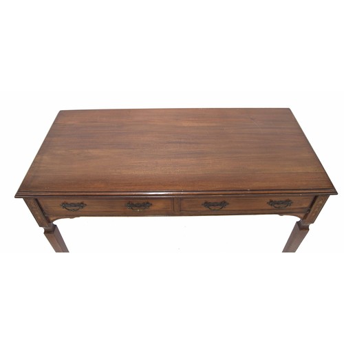 353 - Edwardian mahogany inlaid side table, the moulded top over two short drawers, raised on tapering squ... 