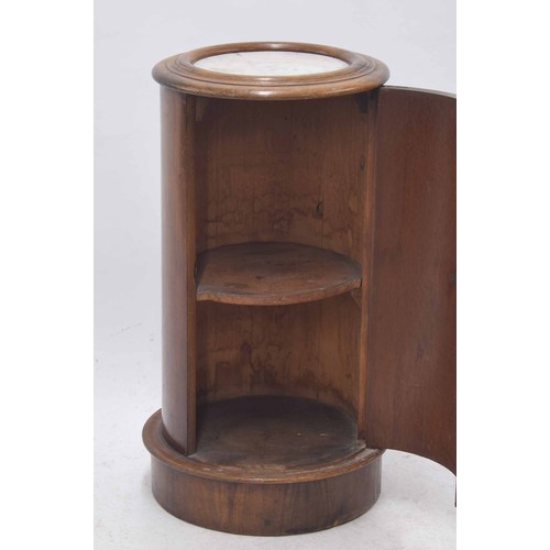 352 - Victorian mahogany cylindrical pot cupboard, with inset marble top over a cupboard door enclosing a ... 