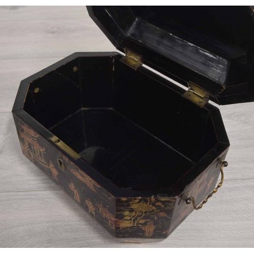 170 - 19th century Japanese lacquered caddy/chest with gilt pagoda landscape decoration, with twin brass h... 