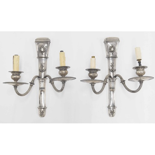 189 - Pair of decorative Georgian style silvered twin-sconce wall lights, 18