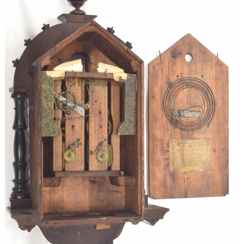 1710 - Good oak and ebonised double fusee Black Forest cuckoo clock, probably by Johann Baptist Beha, the 5... 