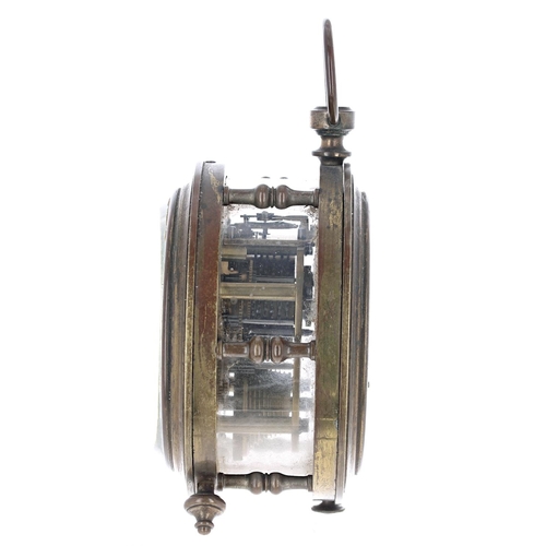 1307 - Interesting and unusual English single fusee boudoir clock timepiece, the 3.5