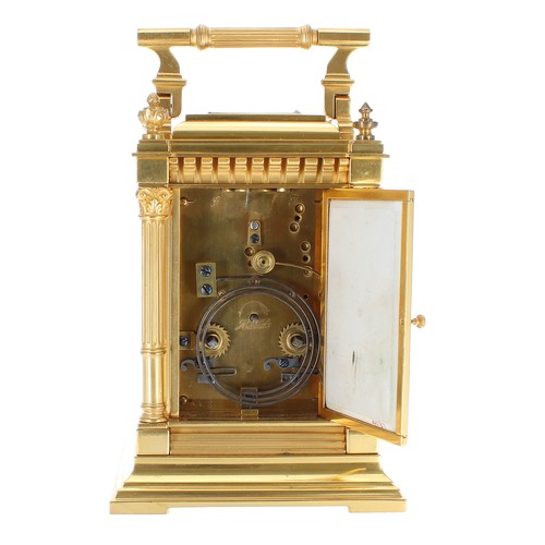 1233 - Good porcelain panelled repeater carriage clock, the chapter ring with Roman numerals signed Asprey,... 