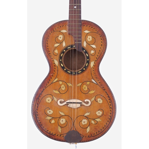 1308 - Early 20th century German tenor guitar, with foliate and multi-band inlay to the top, within an ebon... 