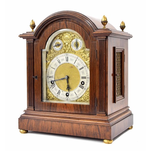 1528 - Good Lenzkirch rosewood three train bracket clock, the movement chiming the hours and quarters with ... 