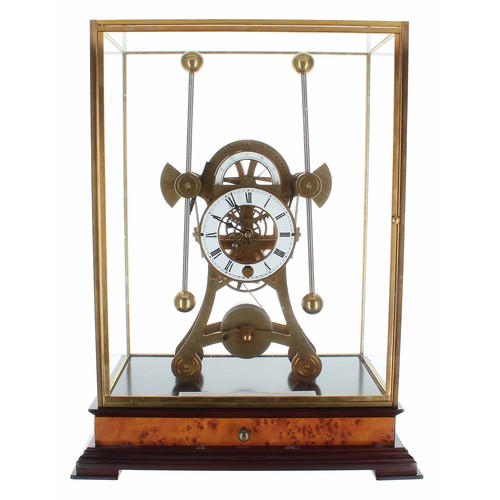 1520 - Reproduction brass grasshopper single fusee skeleton clock, the 4