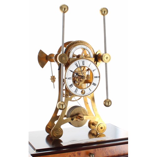 1520 - Reproduction brass grasshopper single fusee skeleton clock, the 4