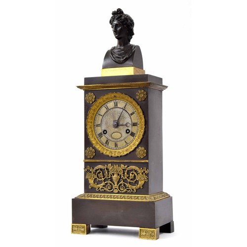 1532 - French Empire bronze and ormolu two train library clock, the movement with outside countwheel striki... 