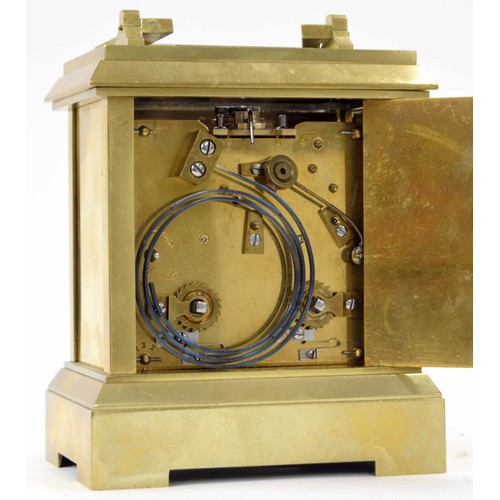 1244 - Unusual carriage clock striking on a gong, the long duration movement running for twenty-one days, t... 