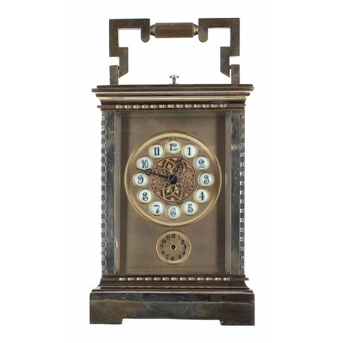 1239 - Repeater Sonnerie carriage clock with alarm, the movement striking with three hammers on two gongs, ... 