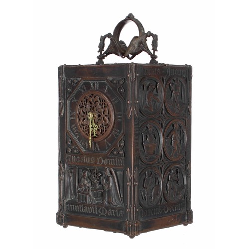 1241 - Interesting and unusual bronzed Gothic carriage clock timepiece, the 2.25