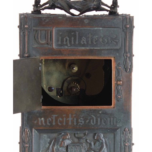 1241 - Interesting and unusual bronzed Gothic carriage clock timepiece, the 2.25