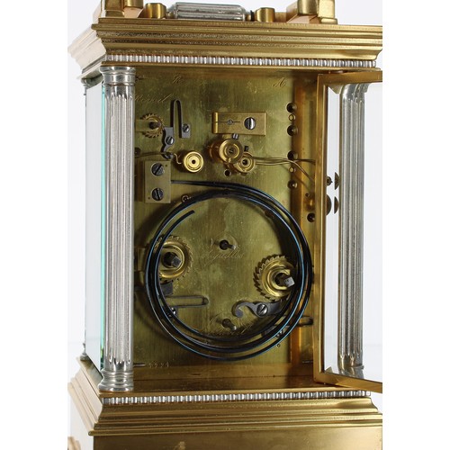 1243 - Fine French Giant Grande Sonnerie repeater carriage clock with alarm, the movement striking the hour... 