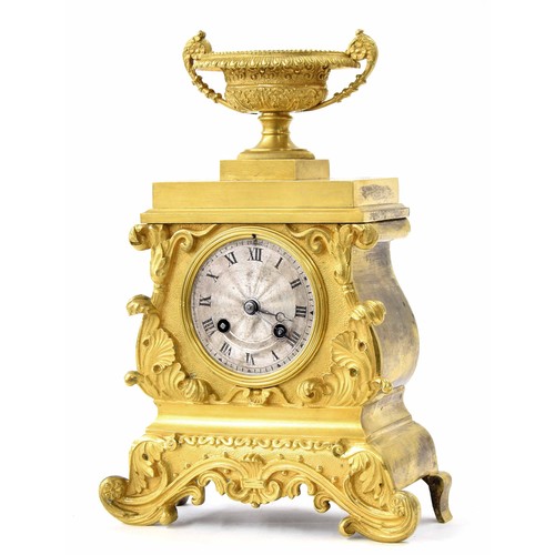 1302 - Small French ormolu two train mantel clock, the movement with outside countwheel striking on a bell,... 