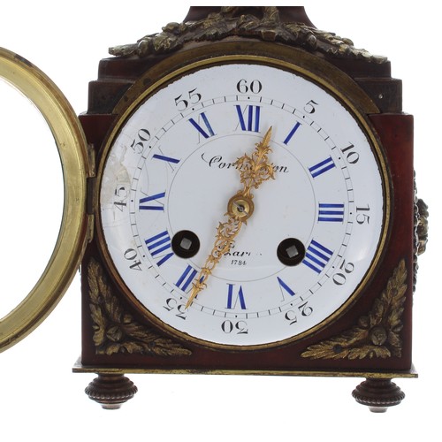 1312 - Interesting French tortoiseshell and ormolu mounted Pendule d'Officier two train mantel clock, circa... 