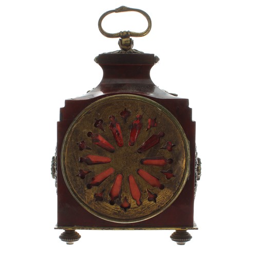 1312 - Interesting French tortoiseshell and ormolu mounted Pendule d'Officier two train mantel clock, circa... 