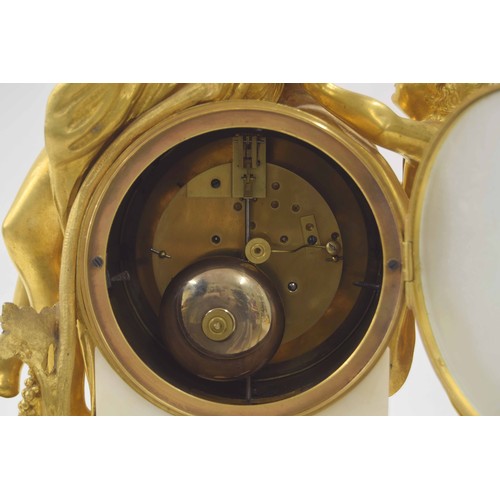 1321 - Good French ormolu and white marble two train figural mantel clock, the 4.75