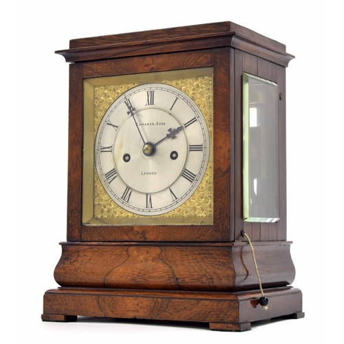 1330 - Good English rosewood double fusee library clock, the 5.25