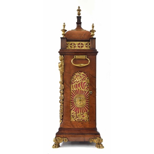 1334 - Good English faded mahogany triple fusee original  verge bracket clock with alarm, the 8