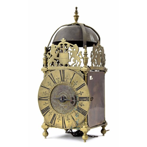 1343 - English antique brass hook and spike lantern clock, the 6.5