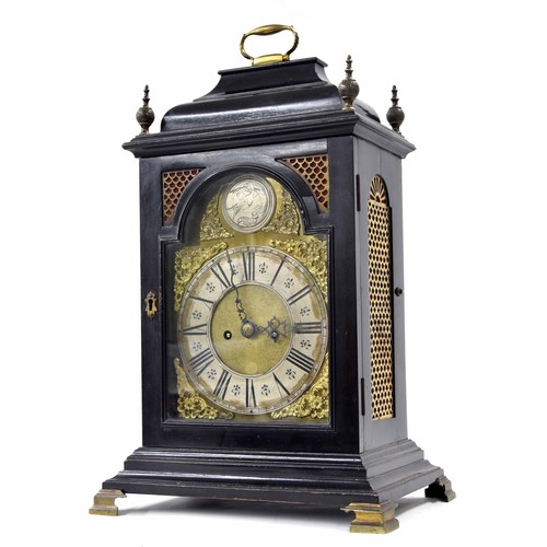 1335 - English ebonised double fusee bracket clock, the 8